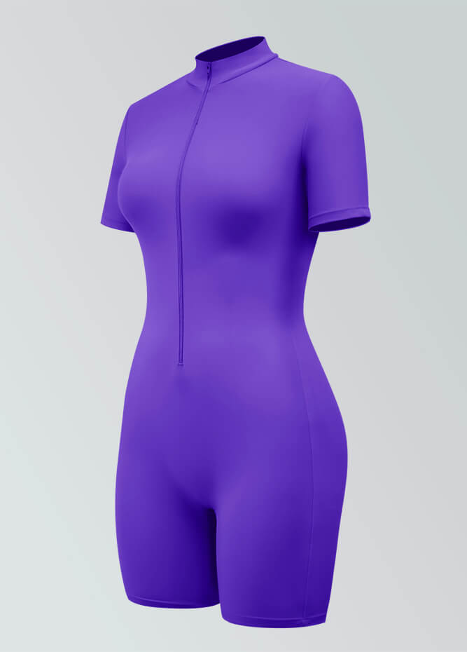 Womens Short Sleeve Zip Front Romper