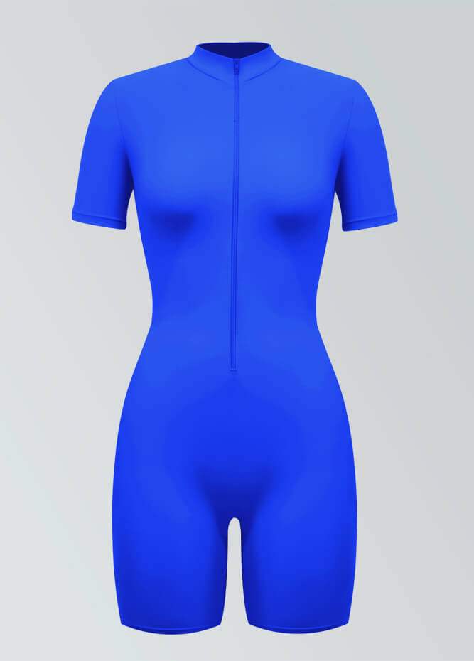 Womens Short Sleeve Zip Front Romper
