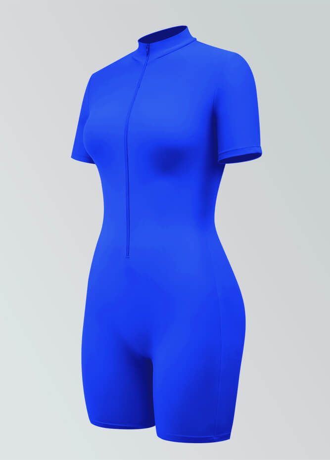 Womens Short Sleeve Zip Front Romper