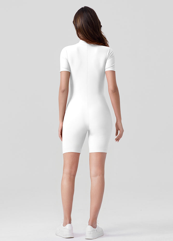 Womens Short Sleeve Zip Front Romper