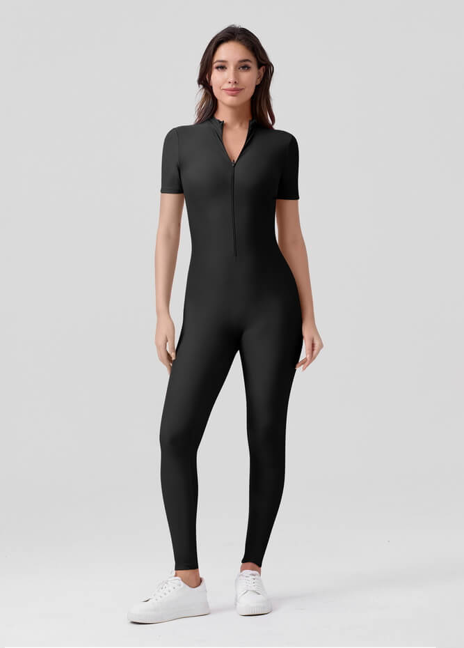 Womens Short Sleeve Zip Front Unitard