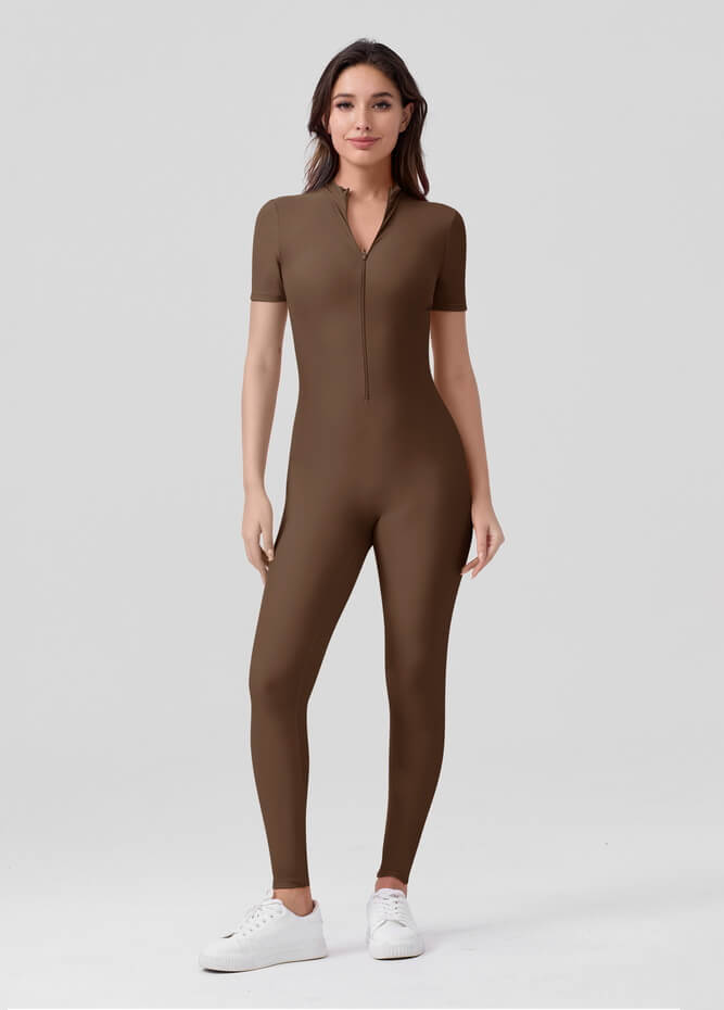 Womens Short Sleeve Zip Front Unitard