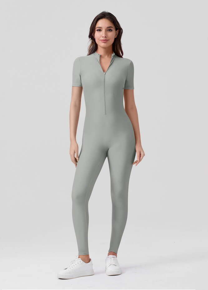 Womens Short Sleeve Zip Front Unitard