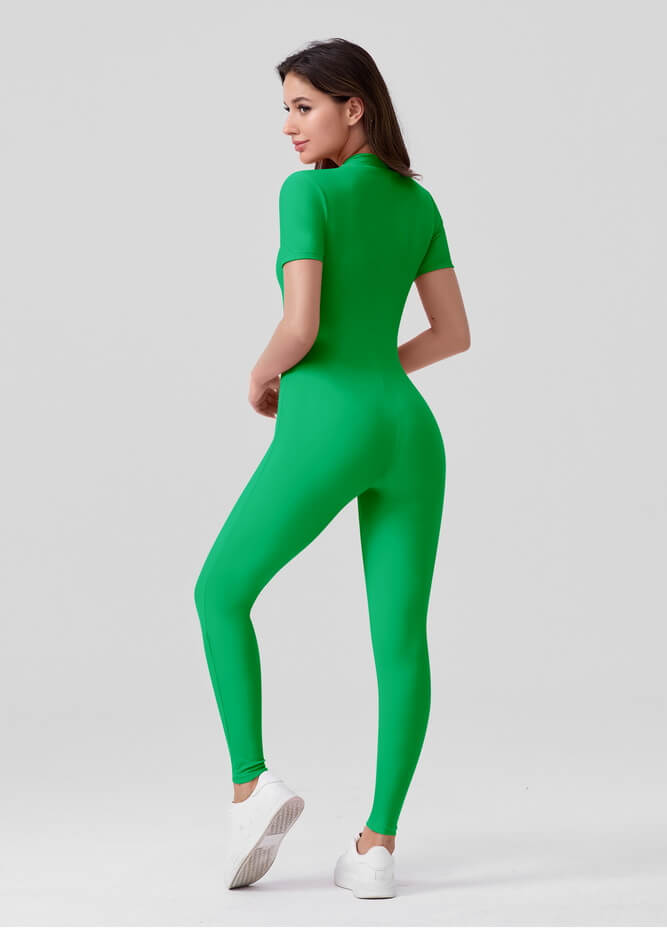 Womens Short Sleeve Zip Front Unitard