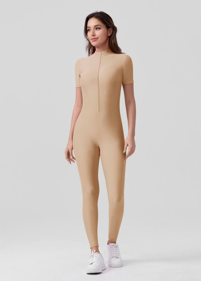 Womens Short Sleeve Zip Front Unitard