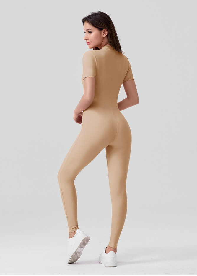 Womens Short Sleeve Zip Front Unitard