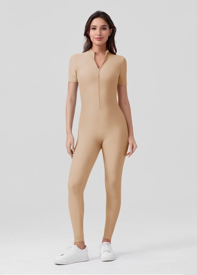 Womens Short Sleeve Zip Front Unitard