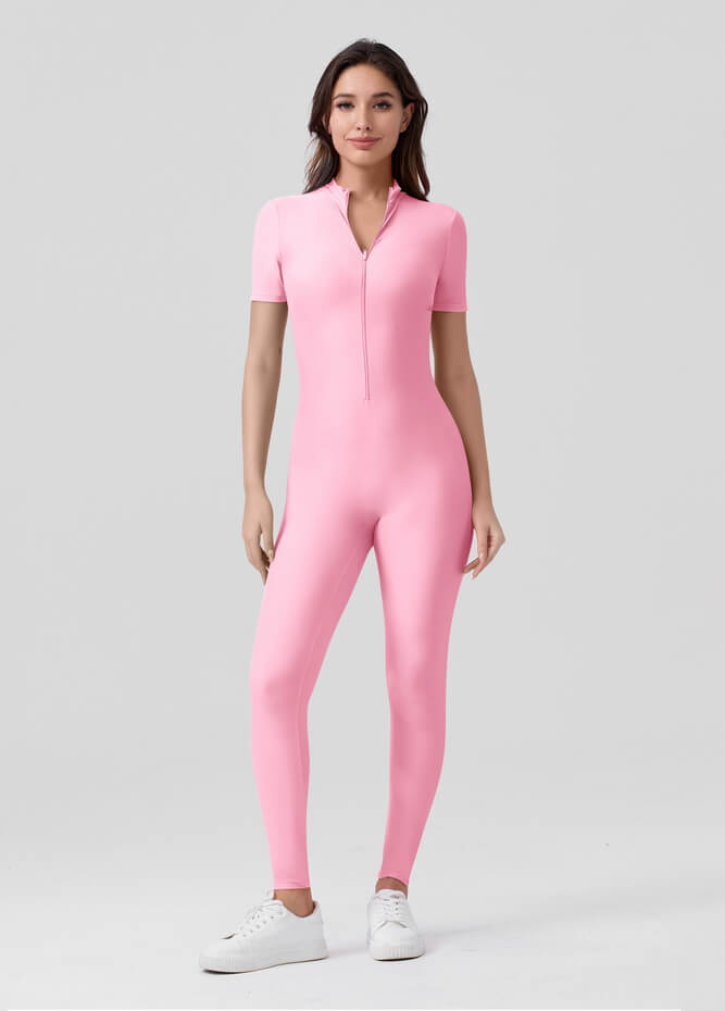 Womens Short Sleeve Zip Front Unitard