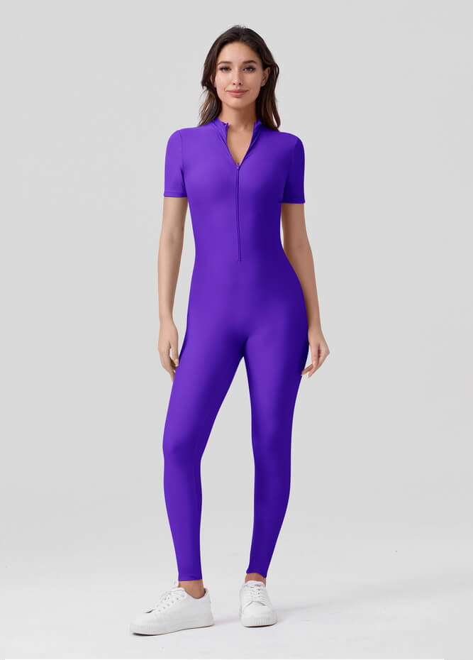 Womens Short Sleeve Zip Front Unitard