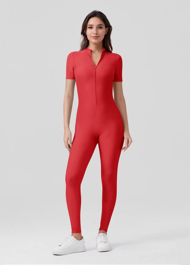 Womens Short Sleeve Zip Front Unitard