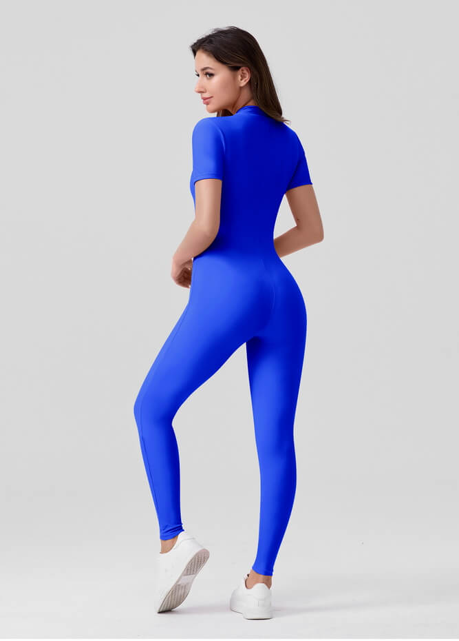 Womens Short Sleeve Zip Front Unitard