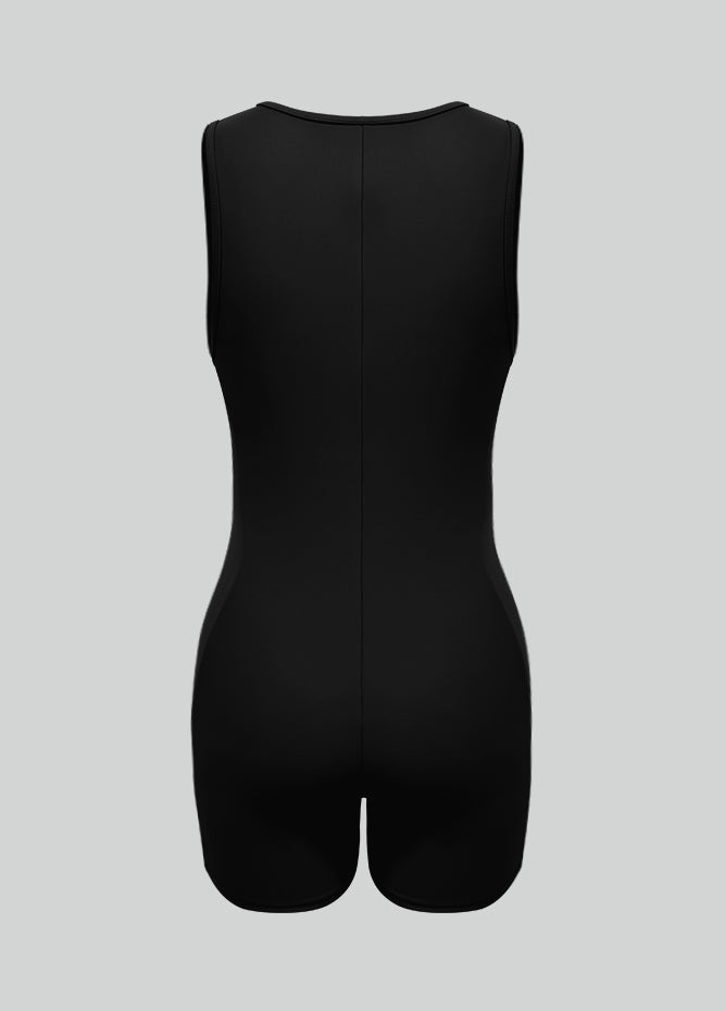 Womens Sleeveless Front Zipper Romper Bodysuit
