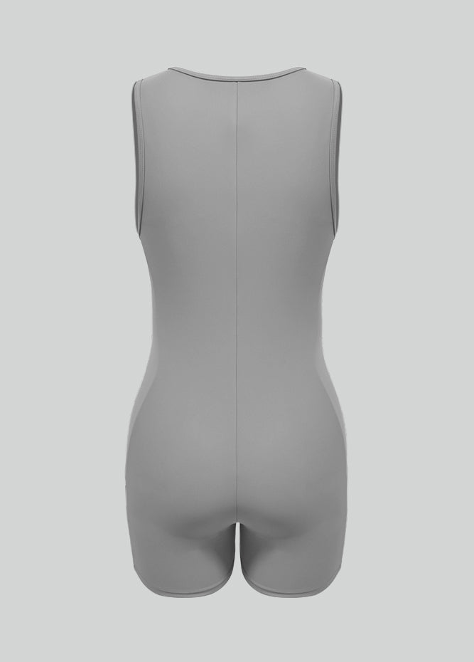 Womens Sleeveless Front Zipper Romper Bodysuit