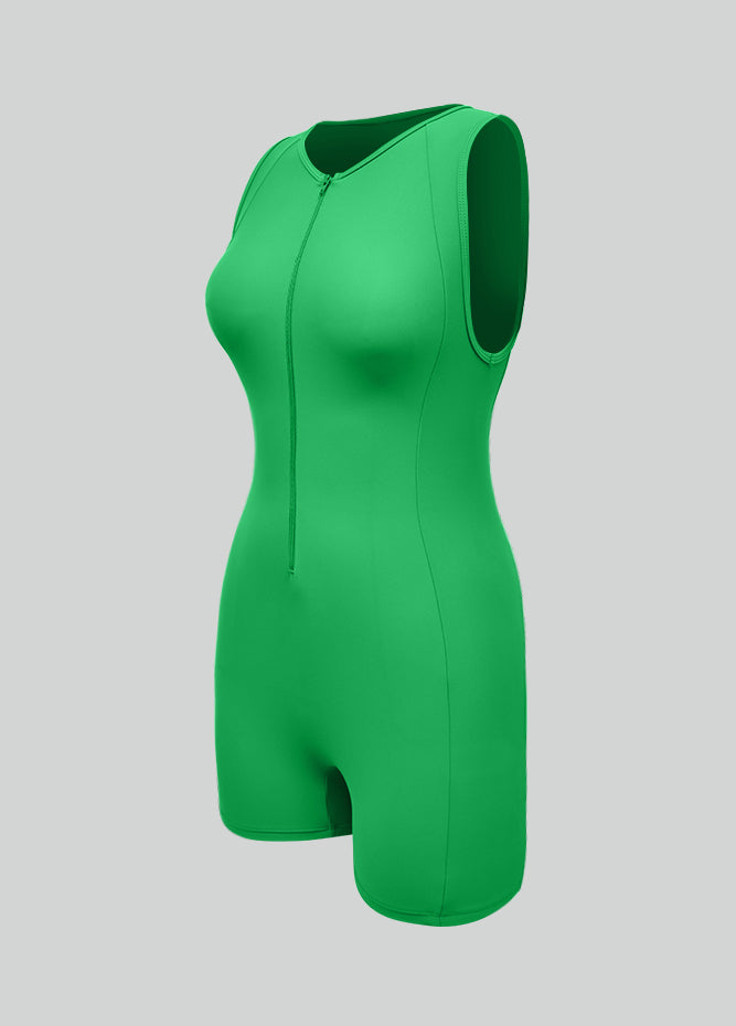 Womens Sleeveless Front Zipper Romper Bodysuit