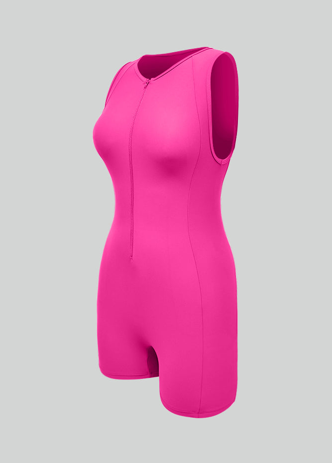 Womens Sleeveless Front Zipper Romper Bodysuit