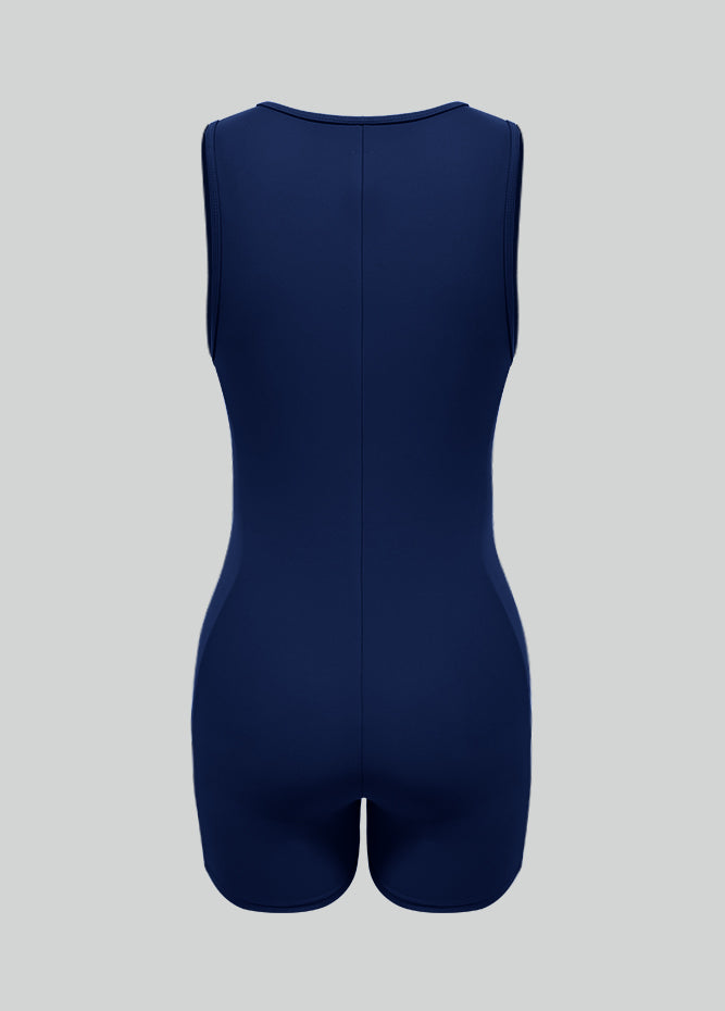 Womens Sleeveless Front Zipper Romper Bodysuit