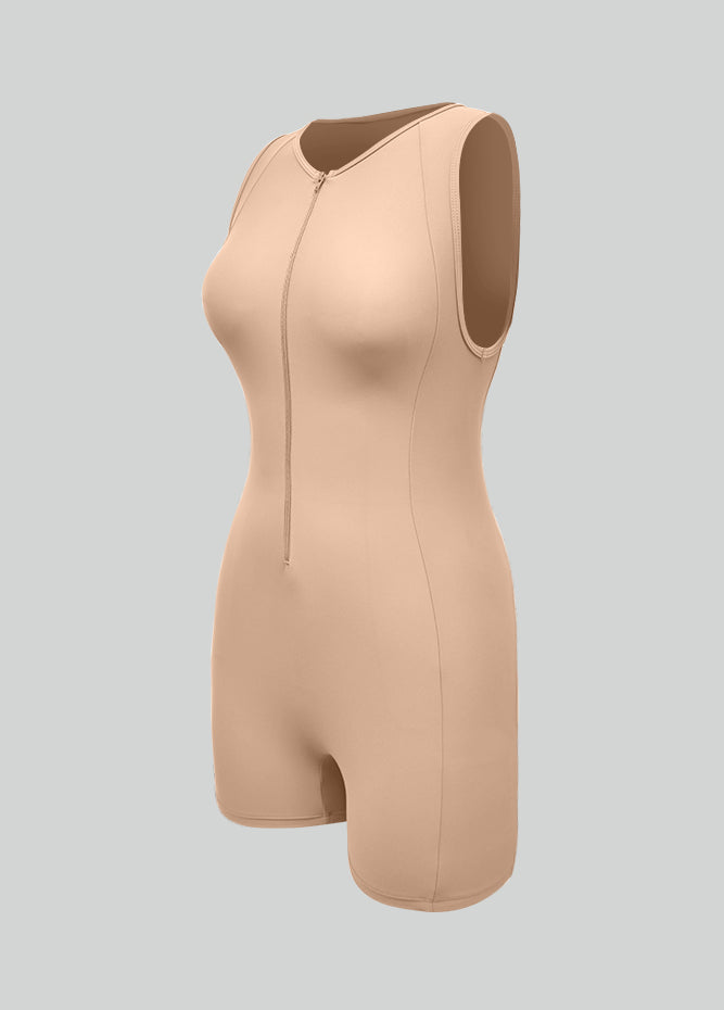 Womens Sleeveless Front Zipper Romper Bodysuit
