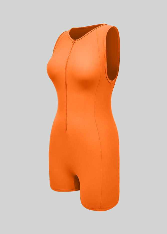 Womens Sleeveless Front Zipper Romper Bodysuit