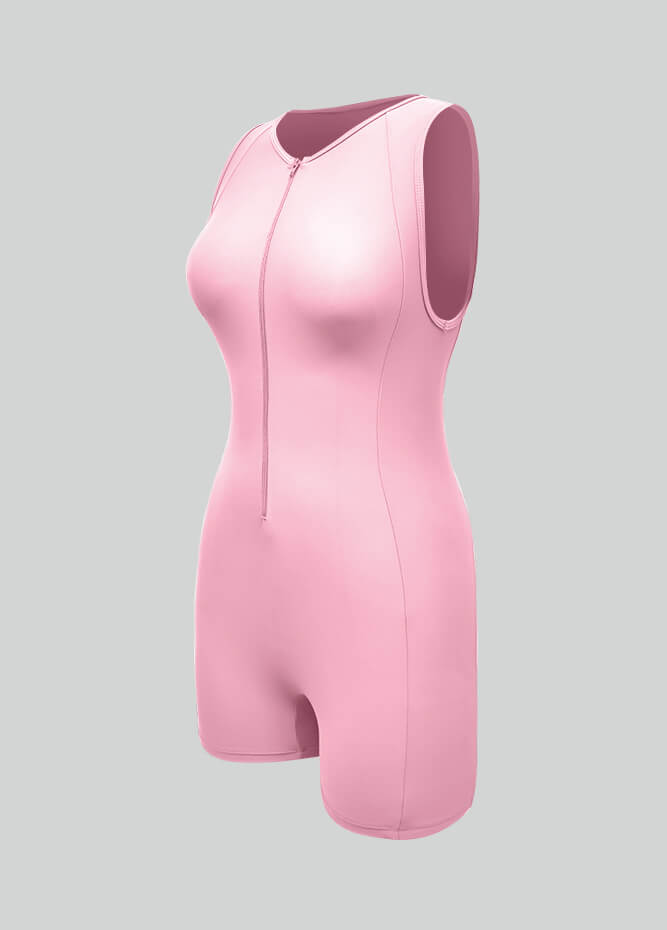 Womens Sleeveless Front Zipper Romper Bodysuit