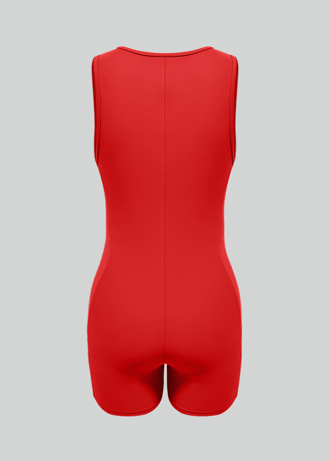 Womens Sleeveless Front Zipper Romper Bodysuit