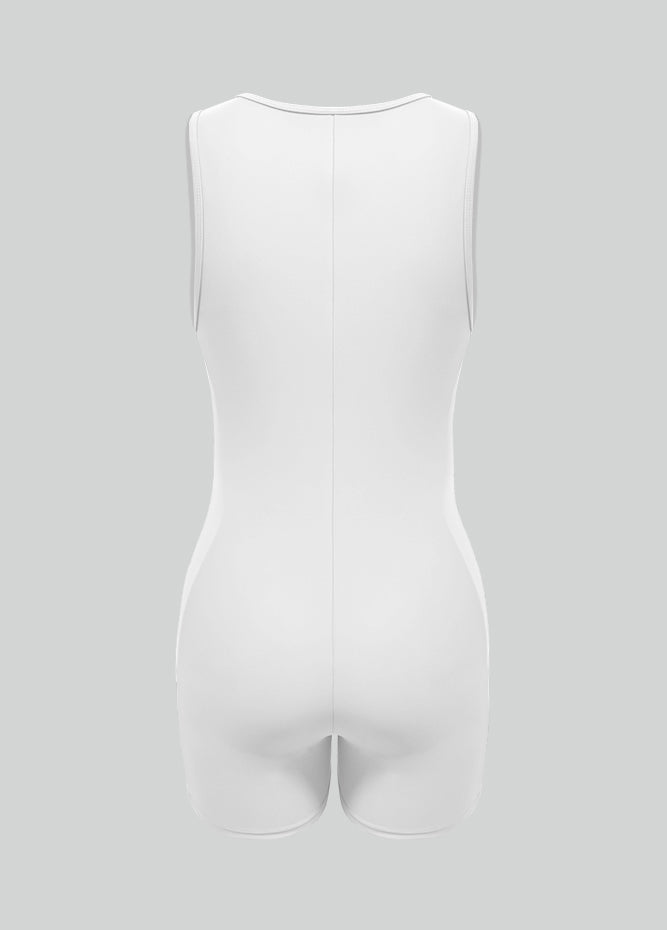 Womens Sleeveless Front Zipper Romper Bodysuit