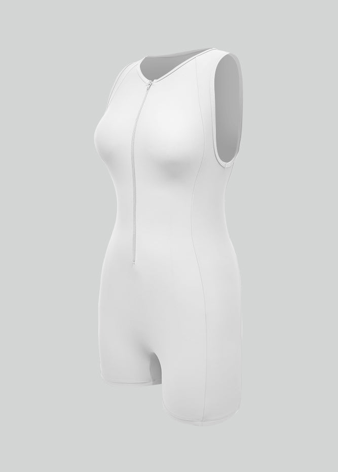 Womens Sleeveless Front Zipper Romper Bodysuit