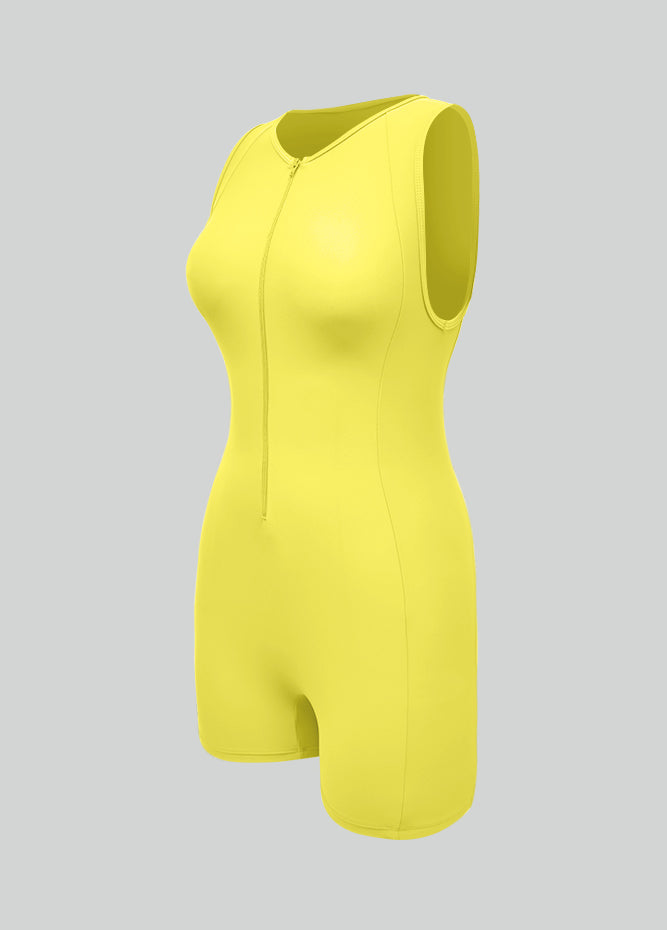 Womens Sleeveless Front Zipper Romper Bodysuit