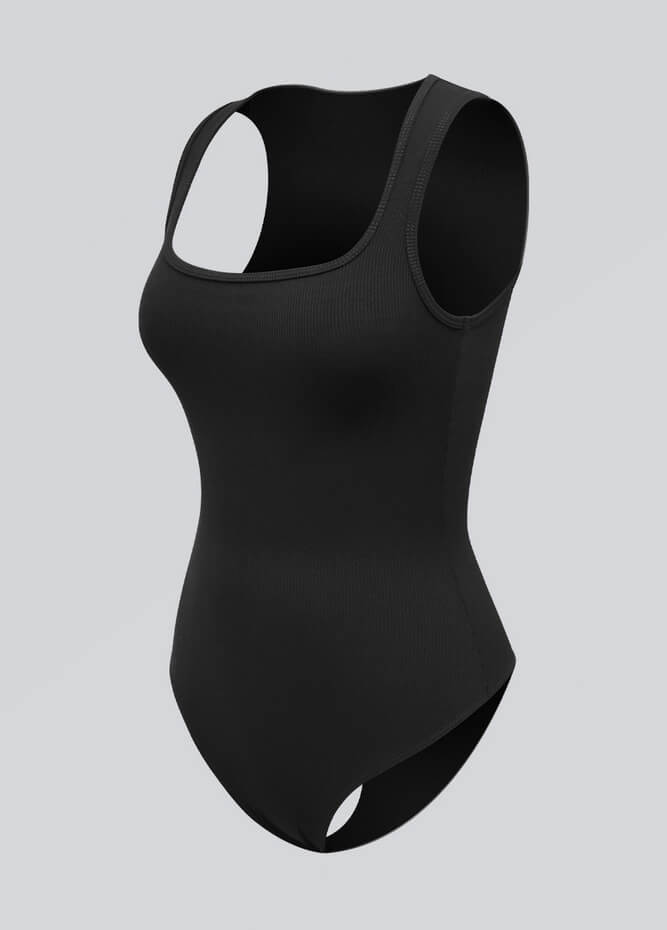 Womens Sleeveless Square Neck Ribbed Bodysuit