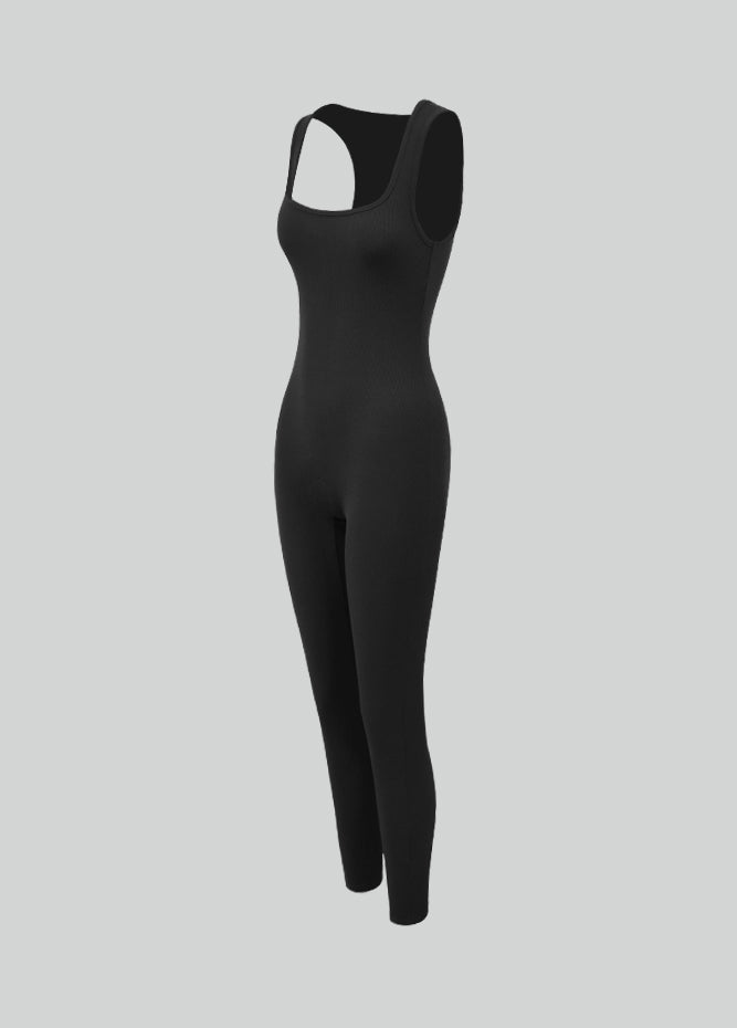 Womens Sleeveless Square Neck Ribbed Jumpsuit