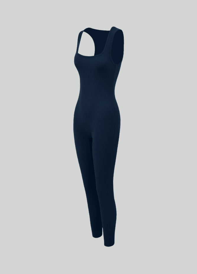 Womens Sleeveless Square Neck Ribbed Jumpsuit