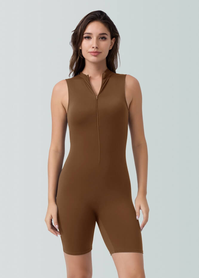 Womens Sleeveless Turtleneck Half-Zip Romper