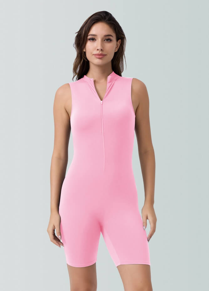 Womens Sleeveless Turtleneck Half-Zip Romper