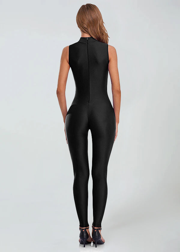 Womens Sleeveless Turtleneck Bodycon Unitard
