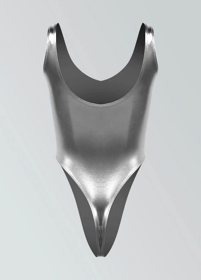 Womens V-neck Metallic Thong Leotard