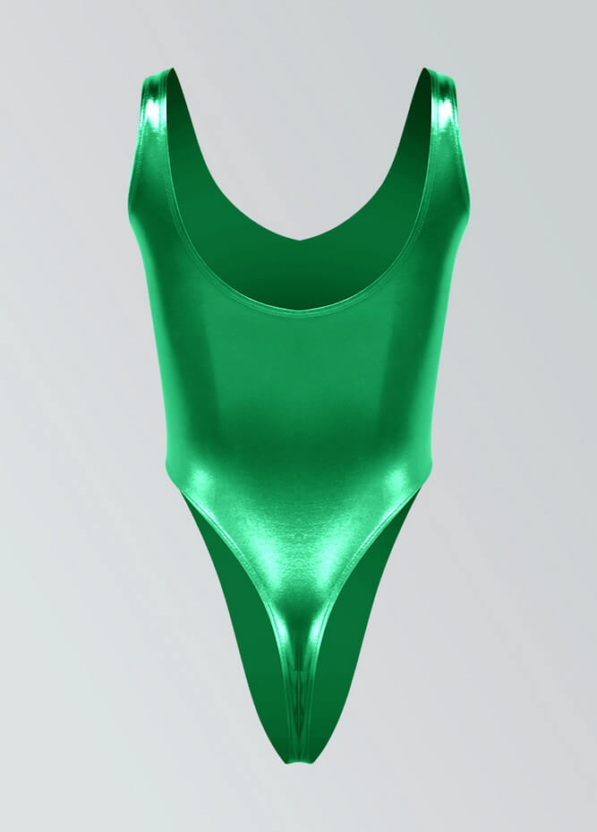 Womens V-neck Metallic Thong Leotard