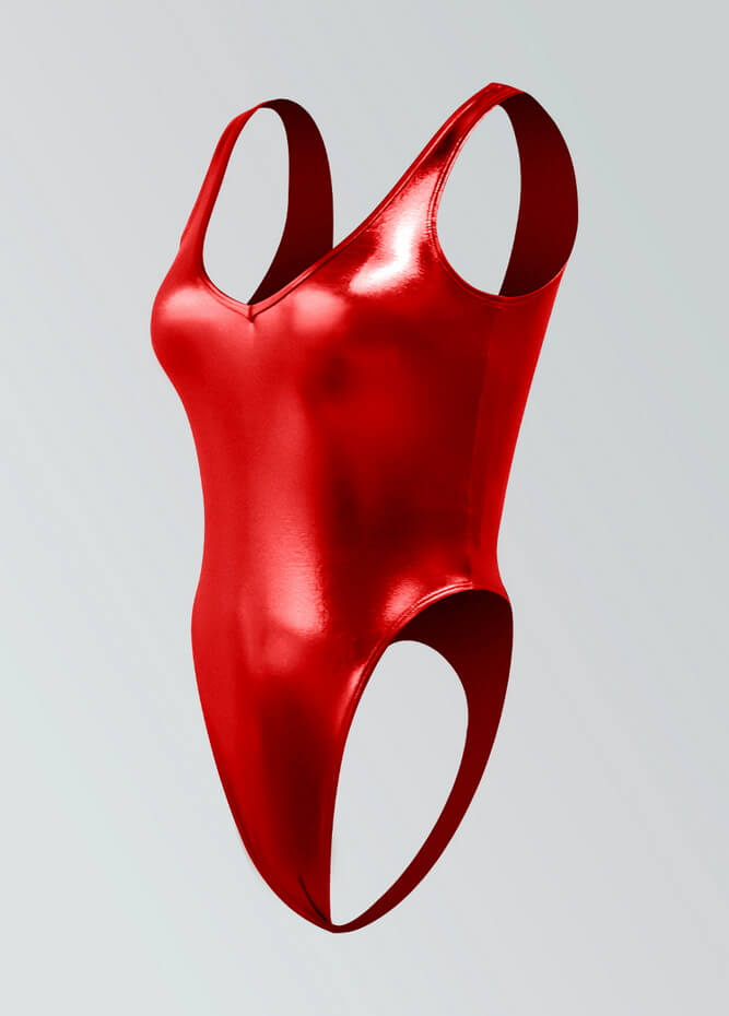 Womens V-neck Metallic Thong Leotard