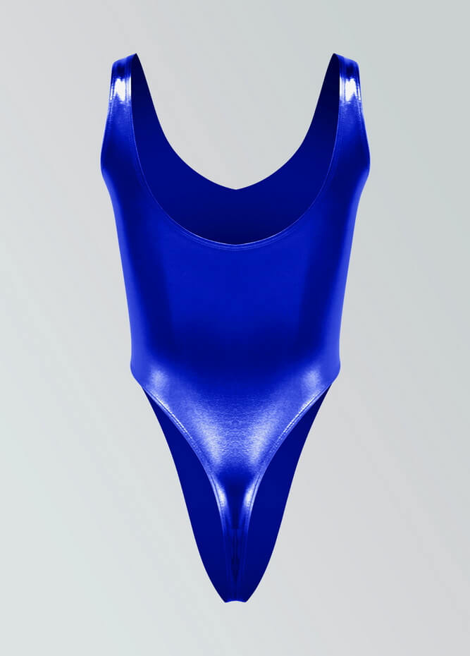 Womens V-neck Metallic Thong Leotard