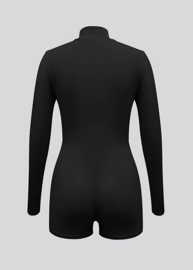 Zip Front One Piece Spandex Romper Bodysuit