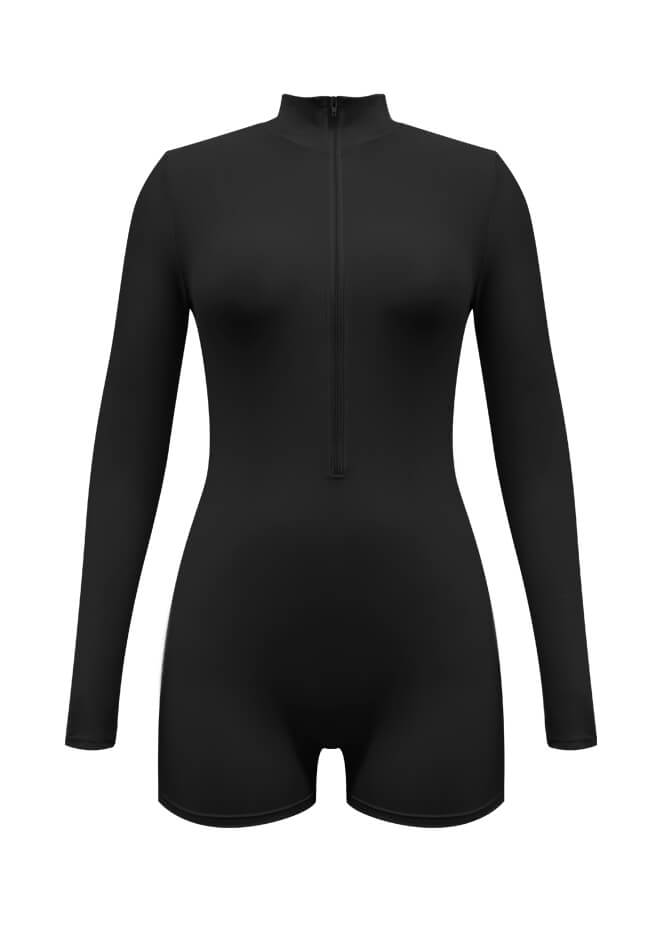 Zip Front One Piece Spandex Romper Bodysuit