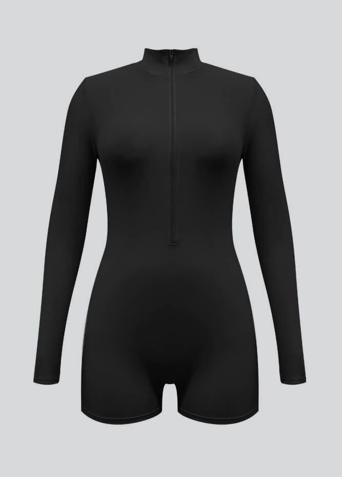 Zip Front One Piece Spandex Romper Bodysuit