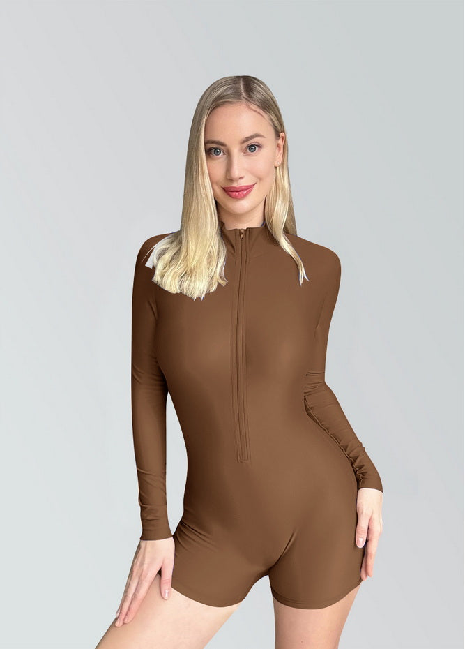 Zip Front One Piece Spandex Romper Bodysuit