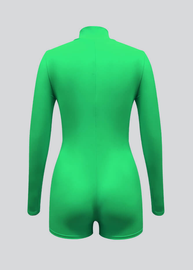 Zip Front One Piece Spandex Romper Bodysuit