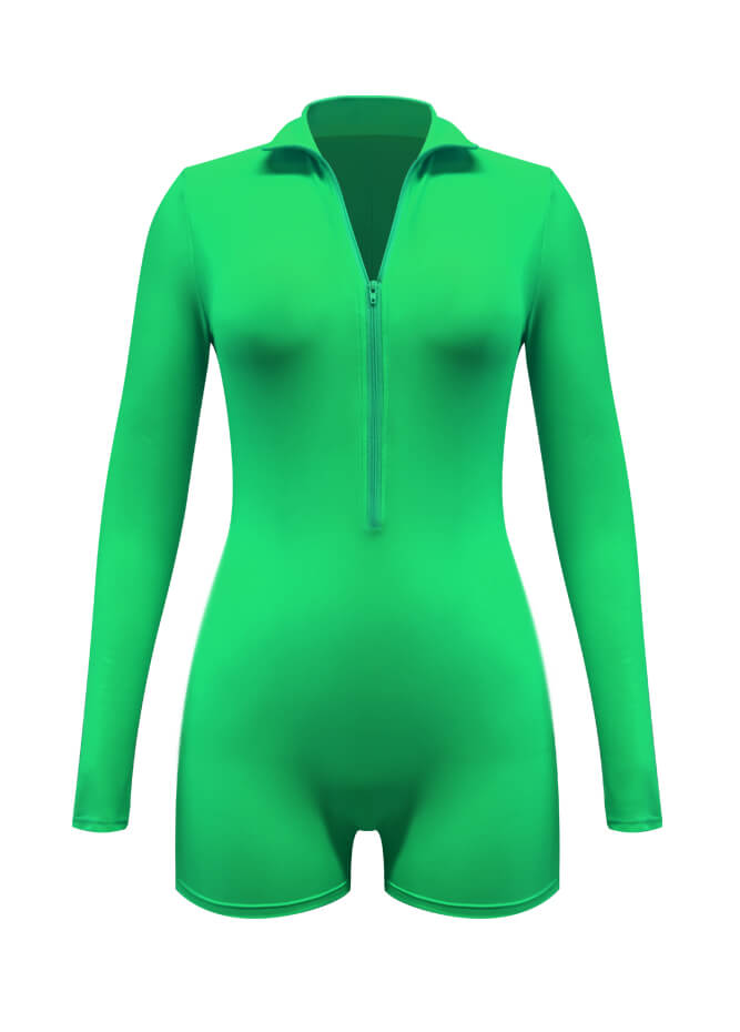 Zip Front One Piece Spandex Romper Bodysuit