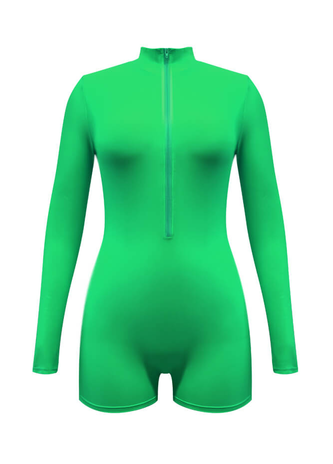 Zip Front One Piece Spandex Romper Bodysuit