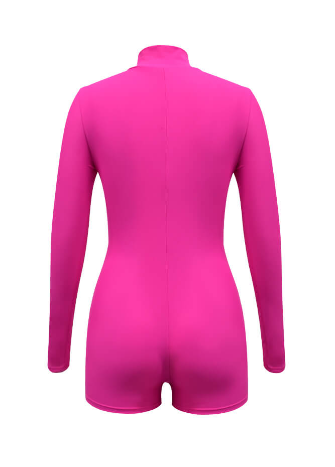 Zip Front One Piece Spandex Romper Bodysuit