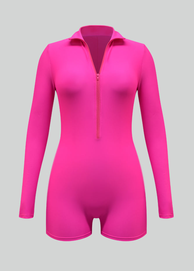 Zip Front One Piece Spandex Romper Bodysuit