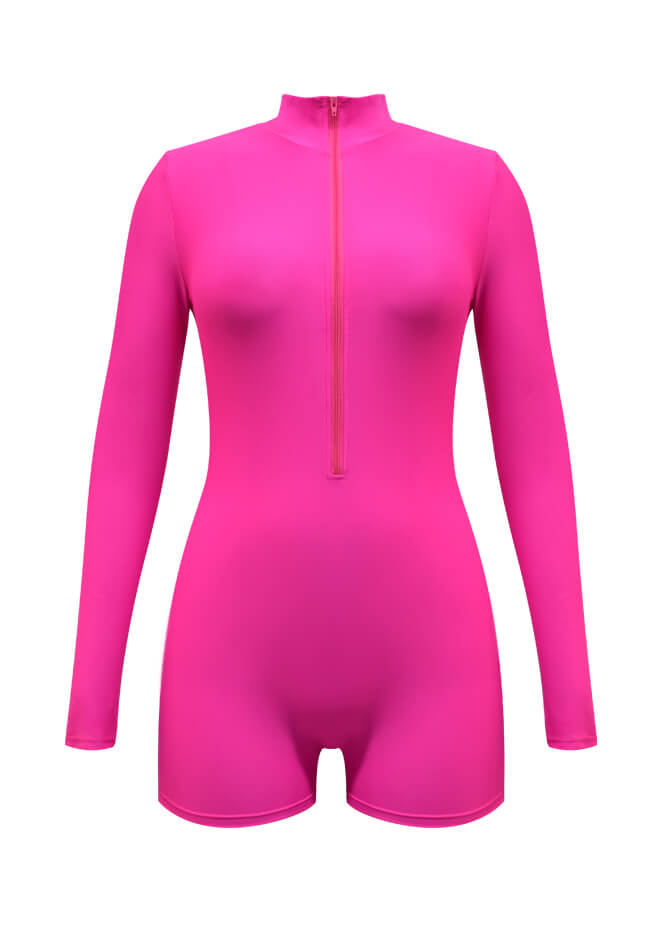 Zip Front One Piece Spandex Romper Bodysuit