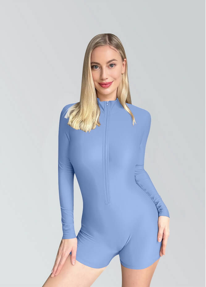 Zip Front One Piece Spandex Romper Bodysuit