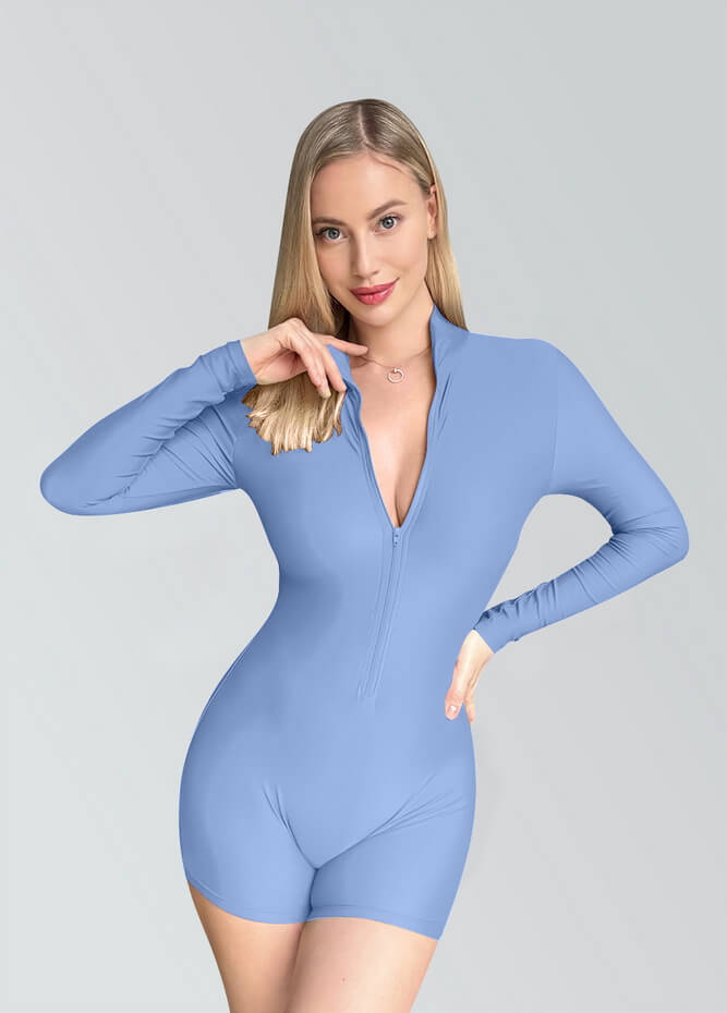 Zip Front One Piece Spandex Romper Bodysuit