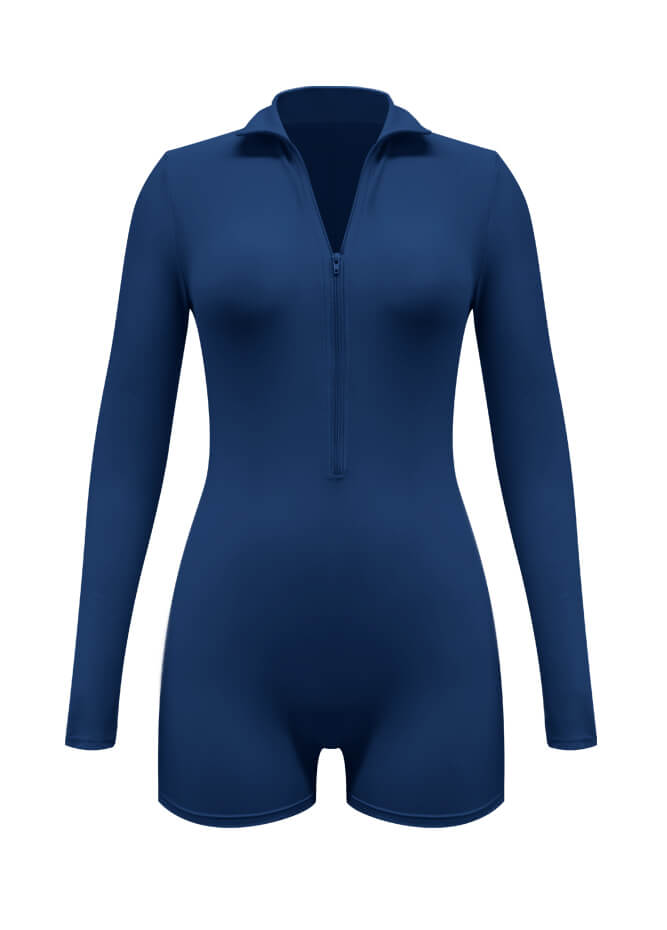 Zip Front One Piece Spandex Romper Bodysuit